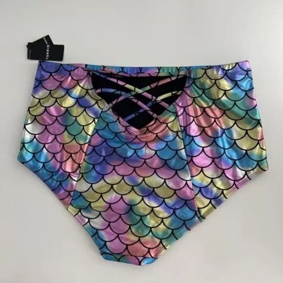 Torrid High Waist Mermaid Bikini - Iridescent Rainbow Swim Suit 3X - Picture 3 of 9